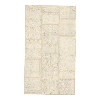 Vintage Beige Patchwork Turkish Rug - Handwoven Boho Carpet For Sale