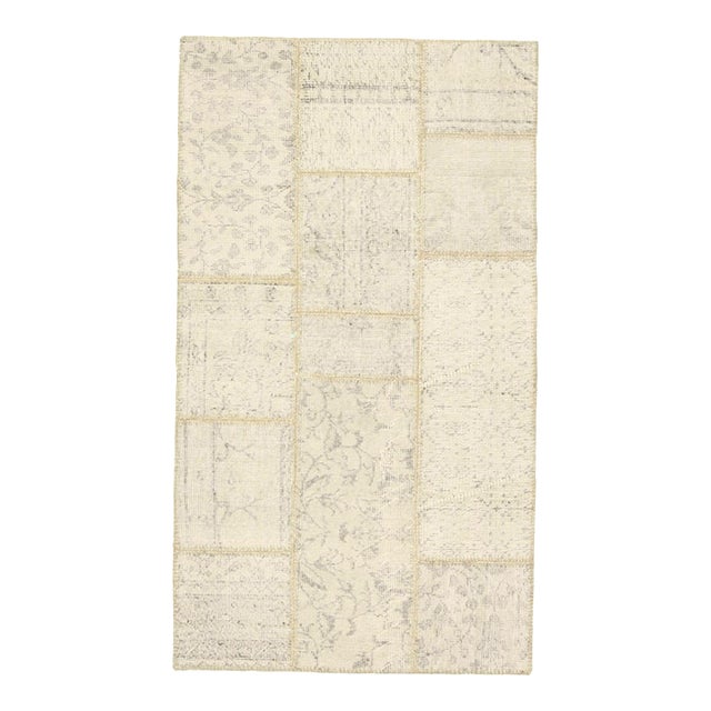 Vintage Beige Patchwork Turkish Rug - Handwoven Boho Carpet For Sale