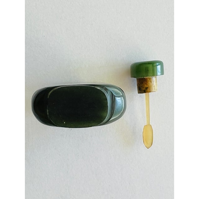Gemstone Nephrite Jade Snuff Bottle – Spinach Green With Jade Stopper For Sale - Image 7 of 7