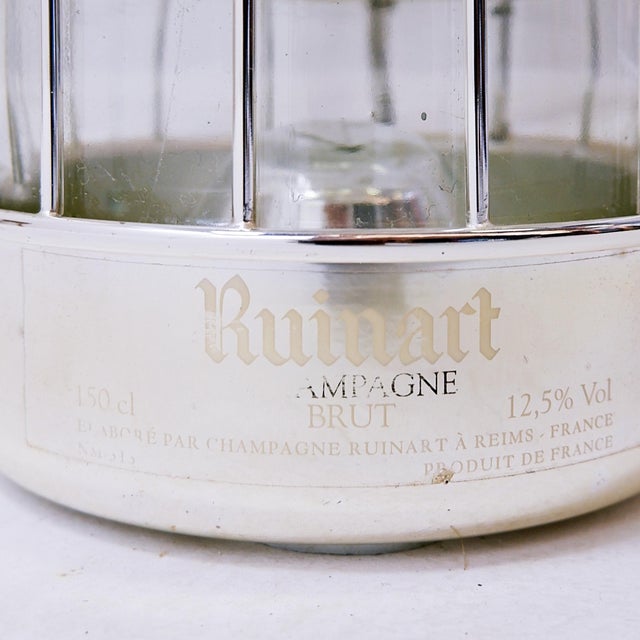High-end goldsmithing - 1980/90s Measures : Ø 35cm - H : 63cm Materials : silver-plated metal - glass - fabric "Ruinart...
