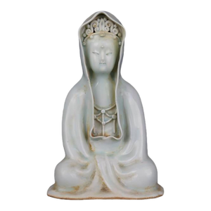 Chinese Vintage Ceramic Buddhist Sculpture,Hand Carved White Glaze Porcelain Statue of Guanyin Bodhisattva