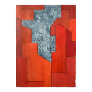 Contemporary Abstract Geometric Oil and Cold Wax Painting on Paper by Stephen Cimini