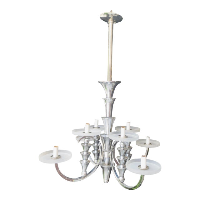 Vintage Arts Deco 8 Light Chrome Chandelier For Sale