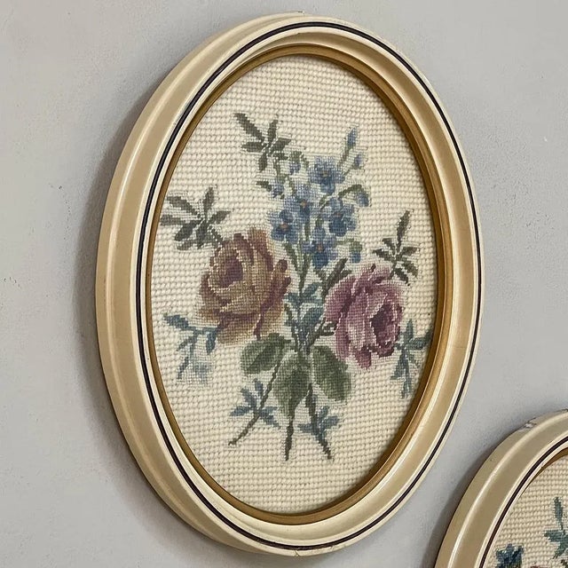 Pair Antique Needlepoint Works in Original Bakelite Frames For Sale - Image 4 of 13