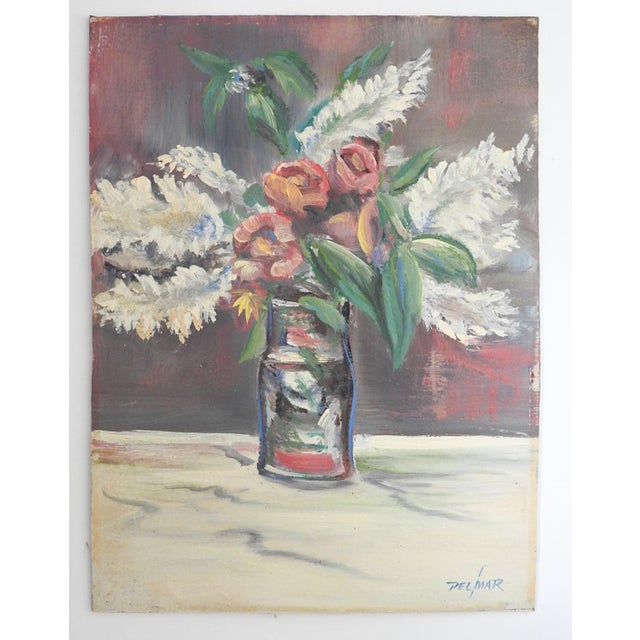 Mid 20th Century Pink and White Floral Still Life Painting For Sale In Seattle - Image 6 of 7