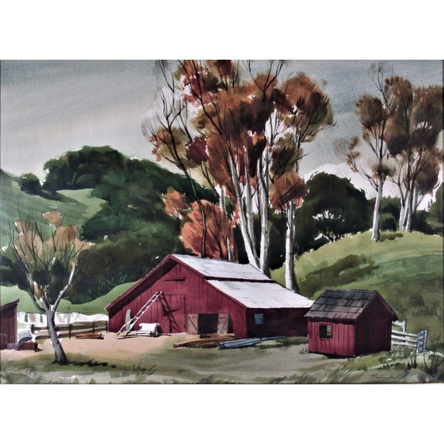 This artwork "The Old Red Barn" c.1965 is a watercolor on paper by noted American artist Frederick Cole. It is signed at...