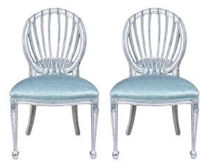 Mid-Century Italian Side Chairs W/ Swedish Gustavian Styling in Faux Chintz - Pair