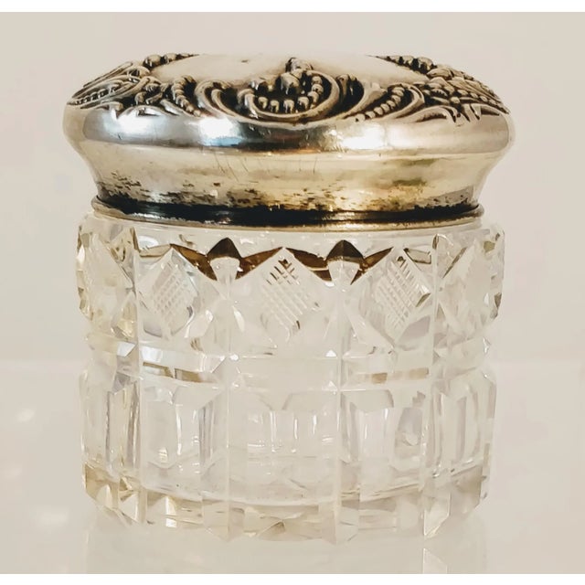 Victorian Sterling Silver and Cut Glass Dresser Vanity Jar For Sale - Image 3 of 13