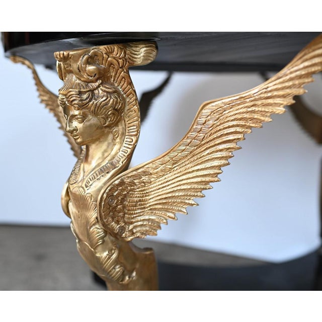 French Empire Gilt Centre Table with Lacquer Winged Maiden Legs For Sale - Image 6 of 9