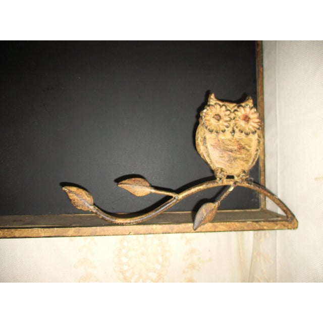 1960s Vintage Owls on a Branch With Leaves Metal Message Board With Shelf For Sale - Image 5 of 6