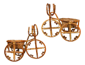 Vintage Hand Crafted Bamboo Wicker Tricycle Basket - a Pair