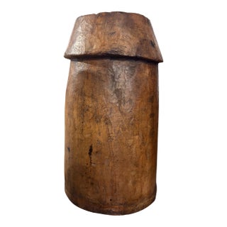 Early 1900s Antique Primitive Hand-Carved Solid Wood Mortar or Vessel For Sale