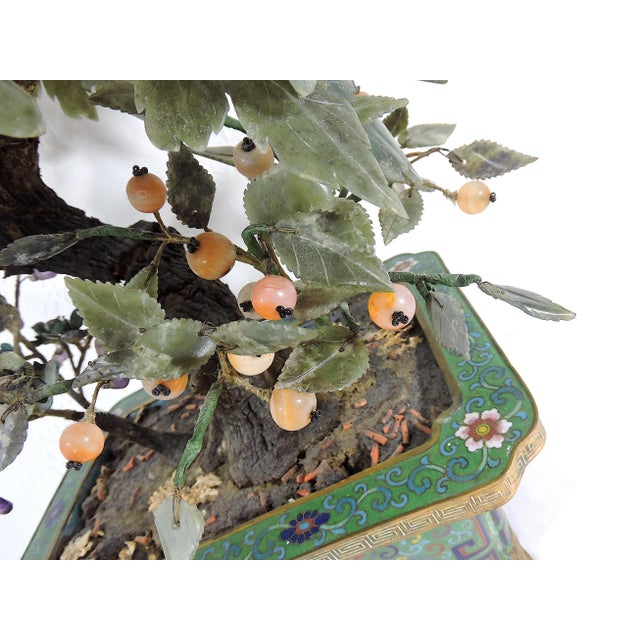 Antique Chinese Jade Tree With Semi Precious Gemstone Flowers in