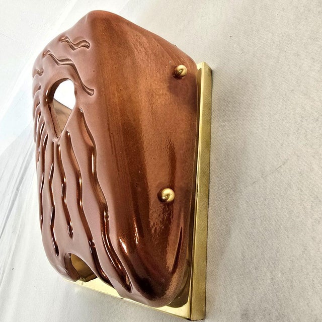 Metal 1980s Terracotta Murano Glass Mid Century Sconces - A Pair For Sale - Image 7 of 13