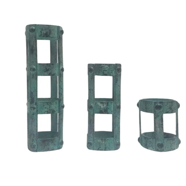 1970s Set of 3 Brutalist Style Candlestick Holders Cage Design, 1970s For Sale - Image 5 of 7