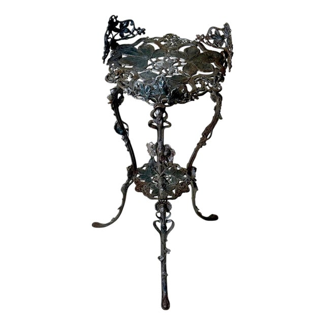 Art Nouveau Cast Iron Plant Stand with Chestnut Leaves, 1880s For Sale