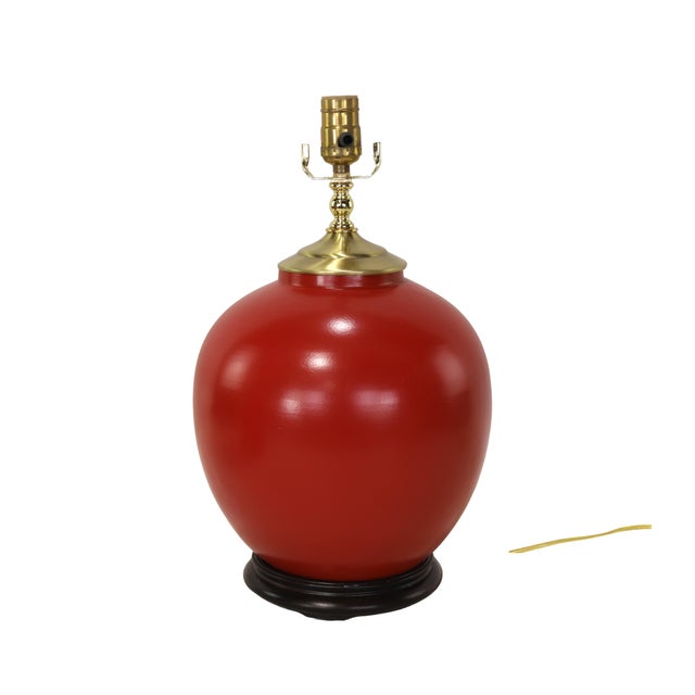 Chinese Chinese Red-Glazed Ceramic Table Lamps - Pair For Sale - Image 3 of 9