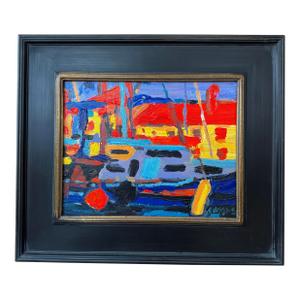 Brian Simons, "Boats in Moorage", Oil on Canvas C. 2010, Framed