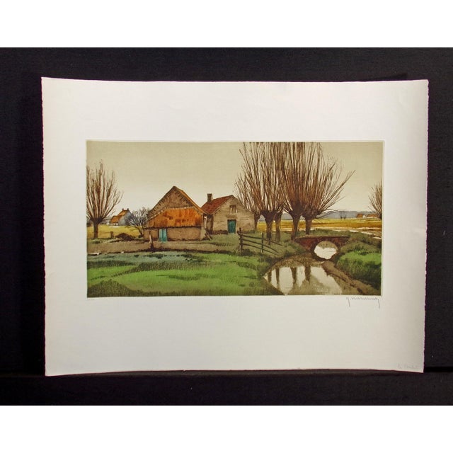 "Le Pontet" Vintage Aquatint Etching by Roger Hebbelinck Hand signed, titled and numbered by the artist in pencil unframed...