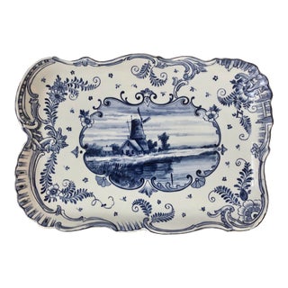 Antique Delft Windmill Tray For Sale