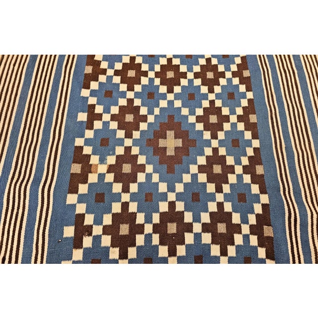 Royal Blue Antique Mexican Saltillo Serape Flat-Woven Kilim Blanket With Royal Blue, Ivory, Brown For Sale - Image 8 of 12