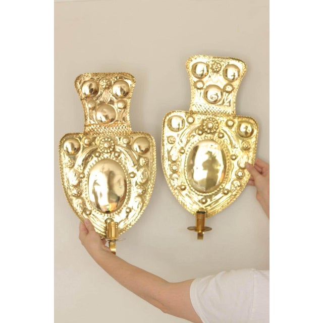Large Mid-Century Baroque Swedish Brass Sconces, Set of 2 For Sale - Image 11 of 16