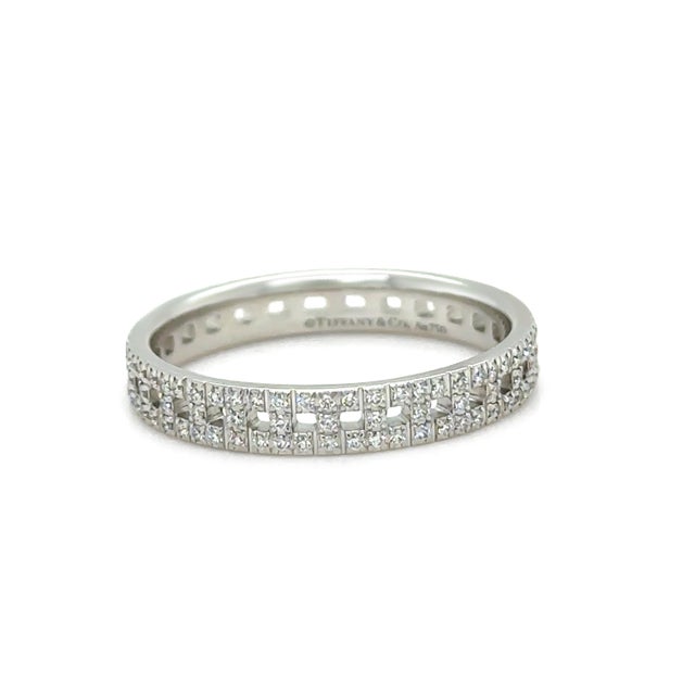 Tiffany and Co. Tiffany & Co. 18ct White Gold T True Narrow Pavé Diamond Ring 0.23ct 3.73g For Sale - Image 4 of 9