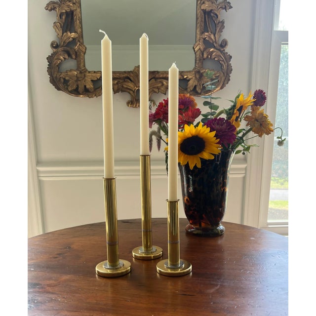 Mid-Century Modern Mid-Century Danish Mixed Metal Candlestick Holders-- a Set of Three For Sale - Image 3 of 11