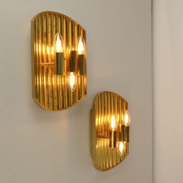 Gold Vintage Scandinavian Brass Wall Sconces attributed to Alvar Aalto, 1970s, Set of 2 For Sale - Image 8 of 15