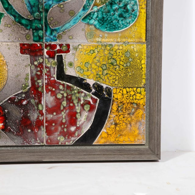 Modernist Ceramic Tile Wall Plaque of Sunflowers Signed Gilbert Valentin For Sale - Image 11 of 13
