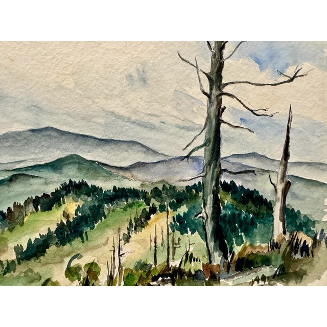 Rustic Henry Emil Salloch Original Watercolor on Paper Mountain Valley Overlook, 1950. For Sale - Image 3 of 7