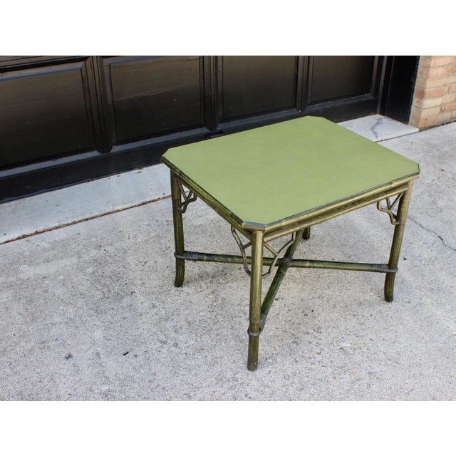 Mid-Century Modern Vintage Mid Century Jade Green Bamboo Chinoiserie Fretwork Side Table For Sale - Image 3 of 8