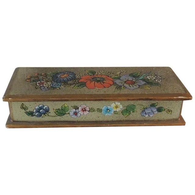 Wood Vintage Hand Painted Mexican Decorative Pencil Box For Sale - Image 7 of 8