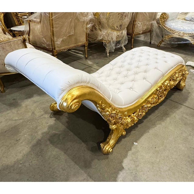 2020s Chaise Lounge Leather White Rococo Style For Sale - Image 5 of 6