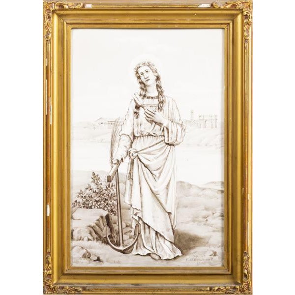 Earthenware plaque from the early 20th century from the Fábrica do Carvalhinho-Gaia. Dimensions: 22.5 x 17.5 cm.