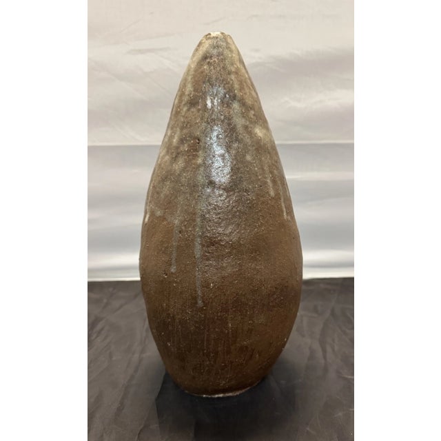 Ceramic Earthenware Pottery Drip Glazed Brown Pear Shaped Bud Vase Vintage MCM For Sale In New York - Image 6 of 9