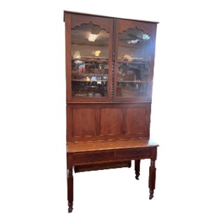 Antique Plantation Desk Display Book Case Cabinet For Sale