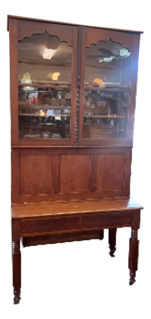 Antique Plantation Desk Display Book Case Cabinet