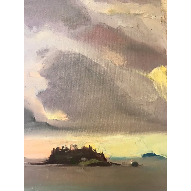 American Lone Island Under Purple Skies Original Oil Painting by David Beynon Pena For Sale - Image 3 of 5
