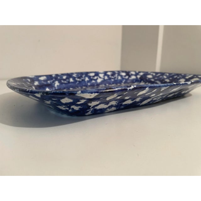 Ceramic Antique Blue and White Platter - Spongeware - 10 X 13 For Sale - Image 7 of 8