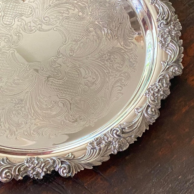 Metal French Rococo Style Silverplated Tray by Reed & Barton - 12 1/2" Round For Sale - Image 7 of 9