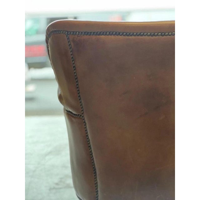 Brown Vintage Brazilian Leather Armchair with Antique Brass Studs For Sale - Image 8 of 17