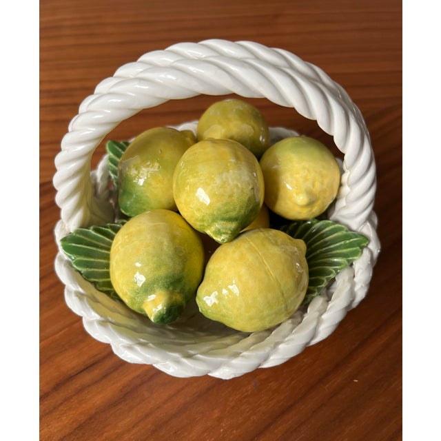 Mediterranean 1970s Italian Trompe L"Oeil Petite Woven Rope Basket of Lemons For Sale - Image 3 of 11