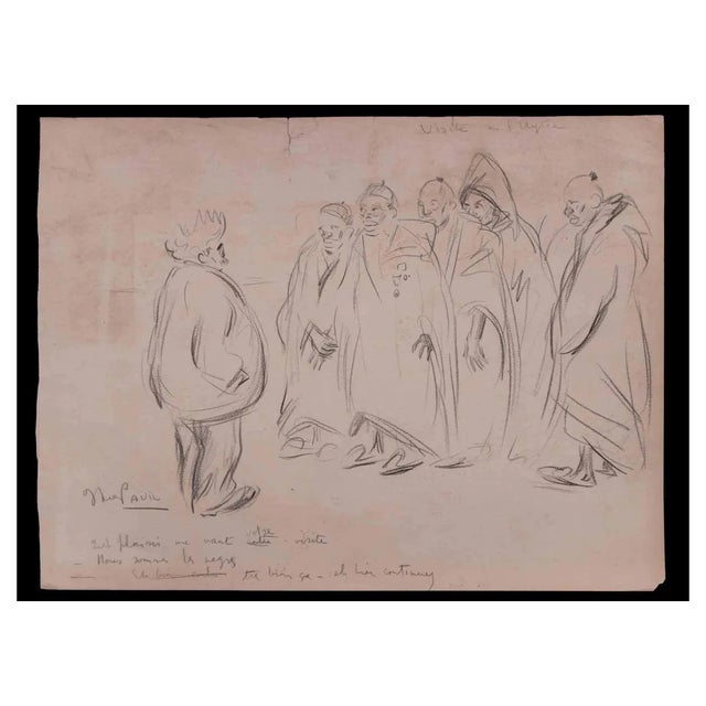 Elie Anatole Pavil, Visite a Lelysée, Original Drawing, Early 20th-Century For Sale