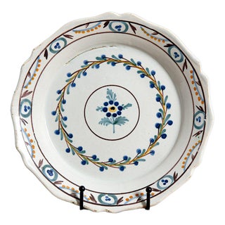 Antique Flower Wreath Plate from Nevers Faience For Sale