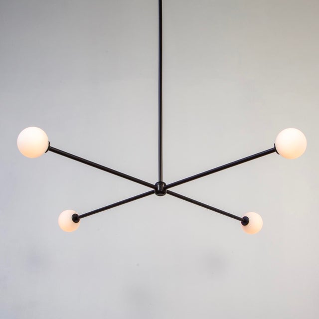 Metal Globe Chandelier 4, Black, 26.5in H, 3 Inch Glass Globes, by Research.Lighting, Modern, Minimal Hanging Light For Sale - Image 7 of 11