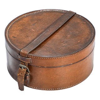 Round Antique Victorian Leather Collar Box Case Home Decor Prop For Sale