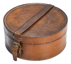Round Antique Victorian Leather Collar Box Case Home Decor Prop