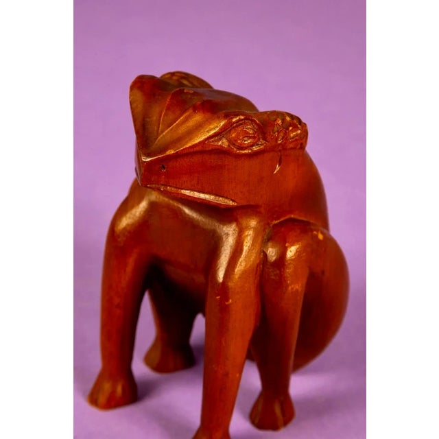 Brown Mid Century Carved Wooden Frog For Sale - Image 8 of 8