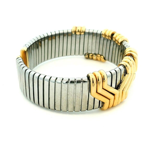 1990s 1990s Bulgari Parentesi Tubogas 18k Gold & Stainless Steel Cuff Bracelet For Sale - Image 5 of 12